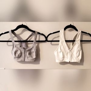 Authentic Jog Bras, NWOT, Front Zip, Full Support, Gray & White, Small